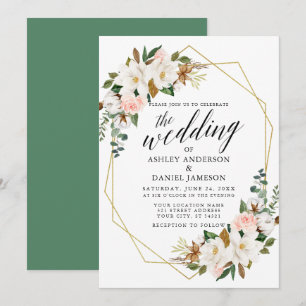 Calligraphy White Magnolias Rose Goldhochzeit Einladung
