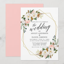 Calligraphy White Magnolias Rose Hochzeit Gold
