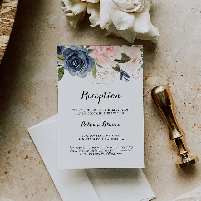 Calligraphy Winter Floral Wedding Reception Begleitkarte (Von Creator hochgeladen)