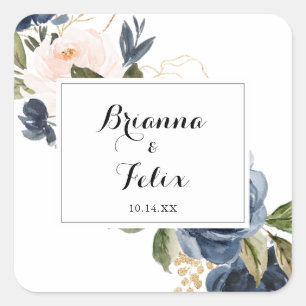 Calligraphy Winter Floral Wedding Umschlag Aufkleb Quadratischer Aufkleber