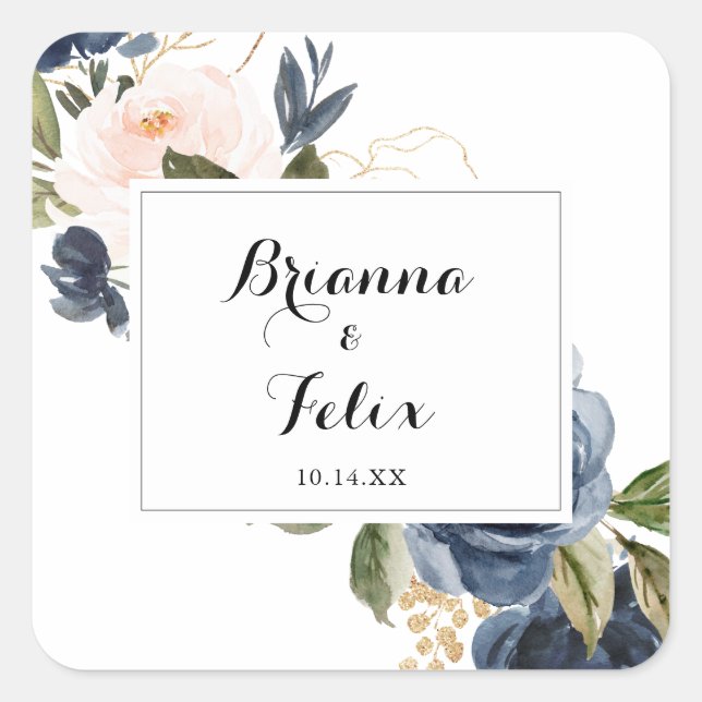 Calligraphy Winter Floral Wedding Umschlag Aufkleb Quadratischer Aufkleber (Vorderseite)