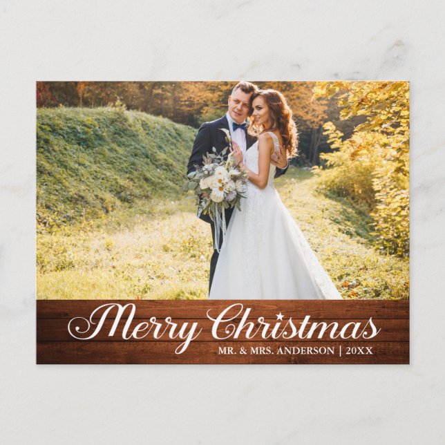 Calligraphy Wood Frory Christmas Star Foto Postkarte (Vorderseite)
