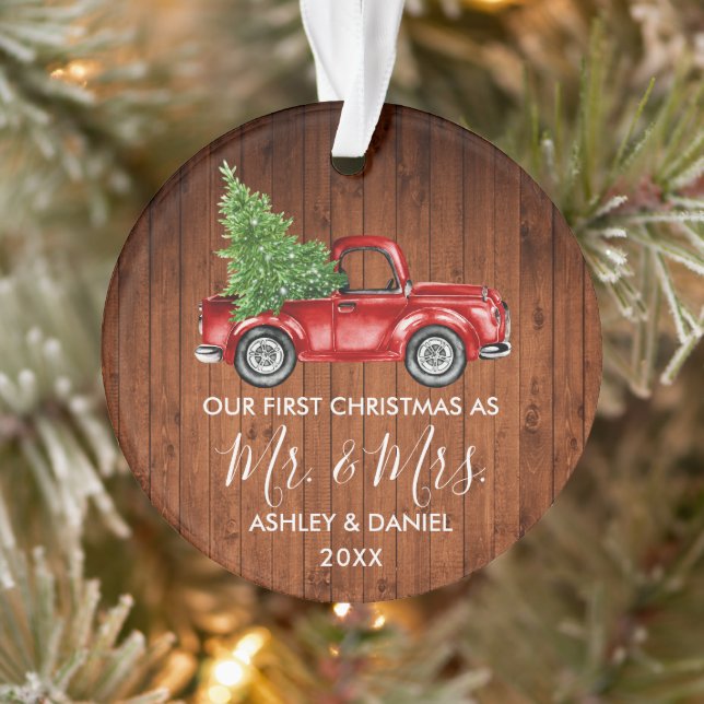 Calligraphy Wood Mr. Christmas Red Truck Ornament (Baum)