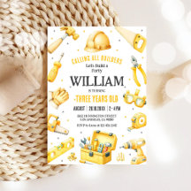Calling All Builders Kids Boy Birthday Invitation