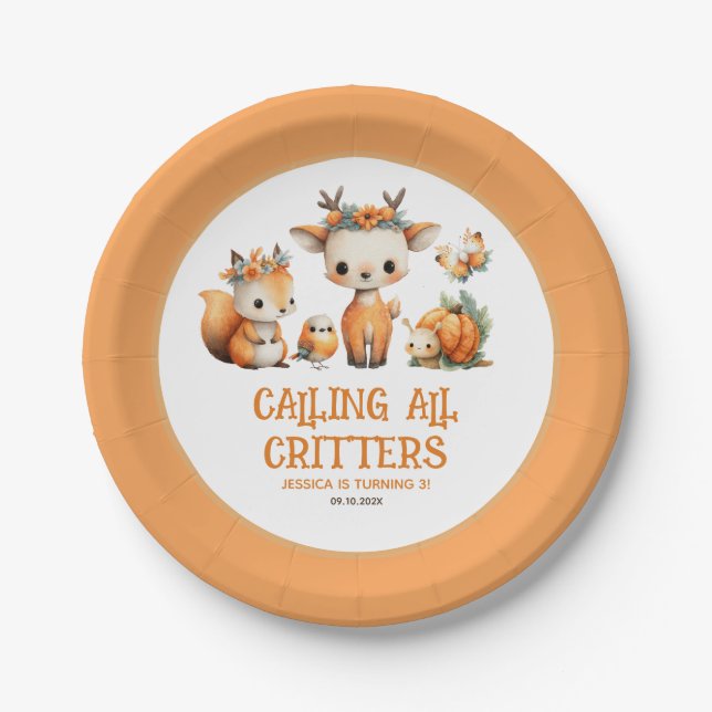Calling All Critters Woodland Fall Kids' Birthday  Pappteller (Vorderseite)
