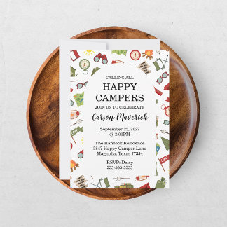 Calling All Happy Campers Kids Birthday Einladung