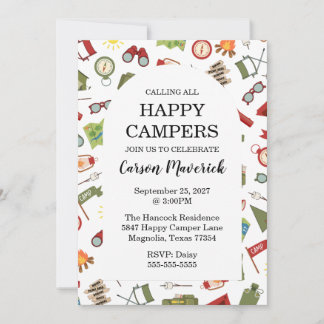 Calling All Happy Campers Kids Birthday Einladung