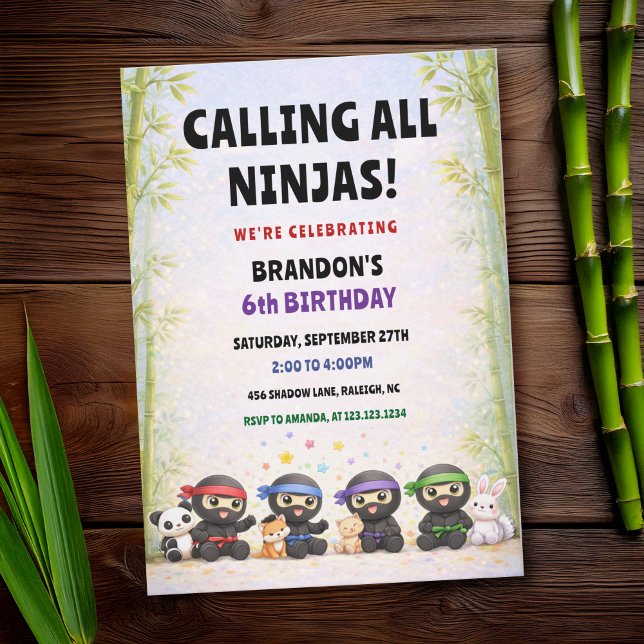 Calling All Ninjas Colorful Stars Kids Birthday Einladung (Von Creator hochgeladen)