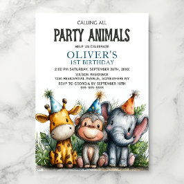 Calling All Party Animals 1st Birthday Party Einladung