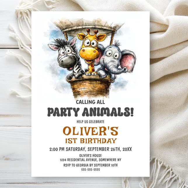 Calling all Party Animals 1st Birthday Party Einladung (Von Creator hochgeladen)