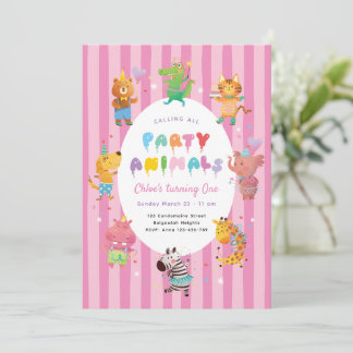 Calling All Party Animals, Cute Animals Girls Pink Einladung