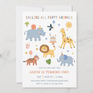 Calling All Party Animals Safari Zoo Birthday Einladung