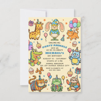 Calling All Party Animals Whimsical Kids' Birthday Einladung