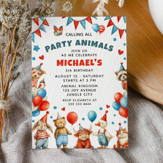 Calling All Party Animals Zoo Kids Birthday Party Einladung