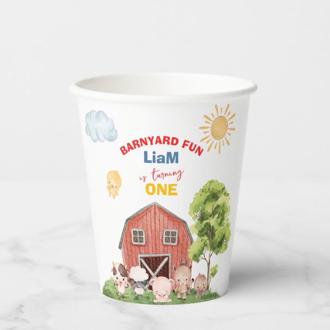 Calling All Party Farm Animals 1st Birthday Pappbecher (Vorderseite)