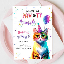Calling All Pawty Animals Cat Kitten Girl Birthday