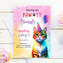 Calling All Pawty Animals Cat Kitten Girl Birthday