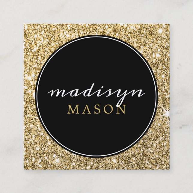 CALLING CARD Circle Ränder Chic Black Gold Glitzer Quadratische Visitenkarte (Vorderseite)