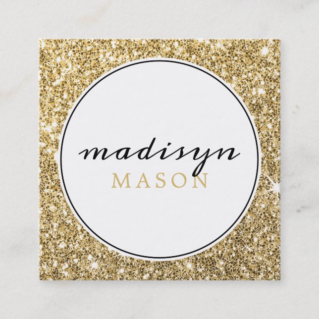 CALLING CARD Circle Ränder schwarzes Gold Glitzer Quadratische Visitenkarte (Vorderseite)