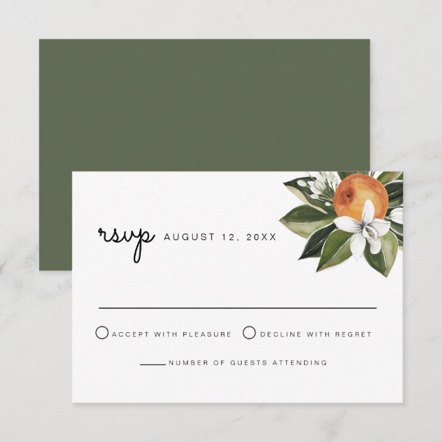 Calliope - Carte RSVP en Fleur d'Orange Aquarelle (Devant / Derrière)