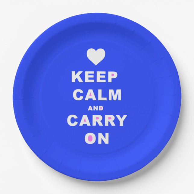 CALM AN CARRY ON Blue behalten Pappteller (Vorderseite)