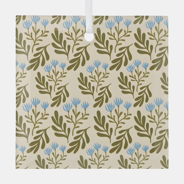  Calm and Natural: Blue Flower Seamless Pattern Ornament Aus Glas (Vorderseite)