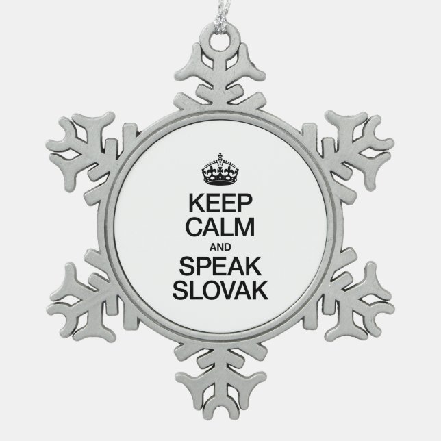 CALM behalten UND SPRECHEN Schneeflocken Zinn-Ornament (Vorderseite)