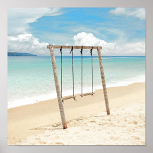 Calm Blue Beach Swing Ocean Fotografy Poster
