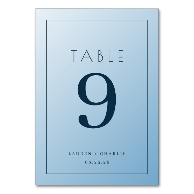 Calm Blue Minimalist Wedding Table Card Tischnummer (Vorderseite)