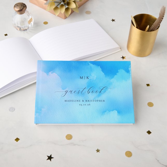 Calm Blue Watercolor Clouds Gästebuch (Vorderseite Offen)