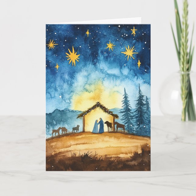 Calm Christmas Eve Watercolor Karte (Vorderseite)