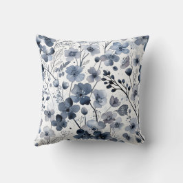 Calm Cottagecore Indigo Blue Floral Pattern Design Kissen