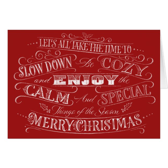 Calm + Cozy Red Merry Christmas Chalk Calligraphy (Vorderseite (Horizontal))