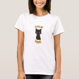 **Calm Fine Cat – Black & Gold Minimal Cat Art** T-Shirt