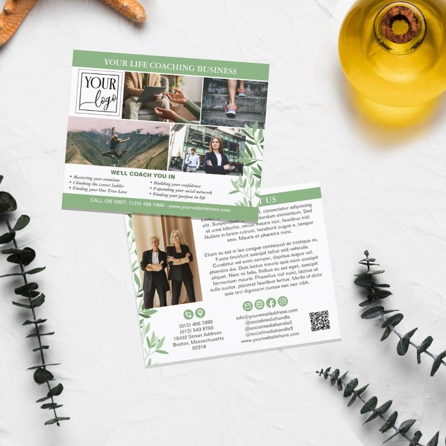 Calm Greenery Foto Collage Logo QR Promo Flyer (Von Creator hochgeladen)