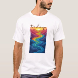 Calm Horizon Valley Line Art T-Shirt