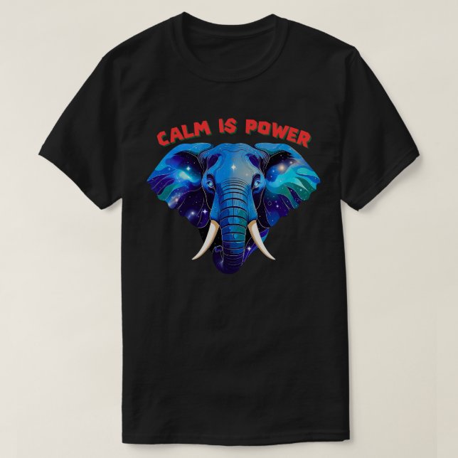 Calm Is Power Minimal Cosmic Elephant Face T-Shirt (Design vorne)