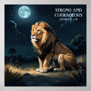 Calm Lion in Wild bei den Nachtstars und dem Mondg Poster