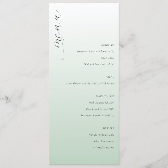 Calm Pastel Green Elegant Wedding Menu (Devant)