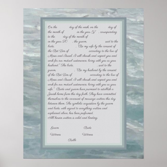 Calm Seas Ketubah mit kanadischem Reformtext Poster (Vorne)