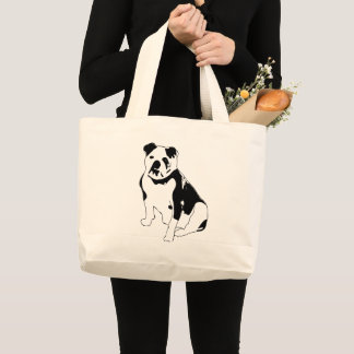 Calm Seated Bulldog Black and White Design Jumbo Stoffbeutel