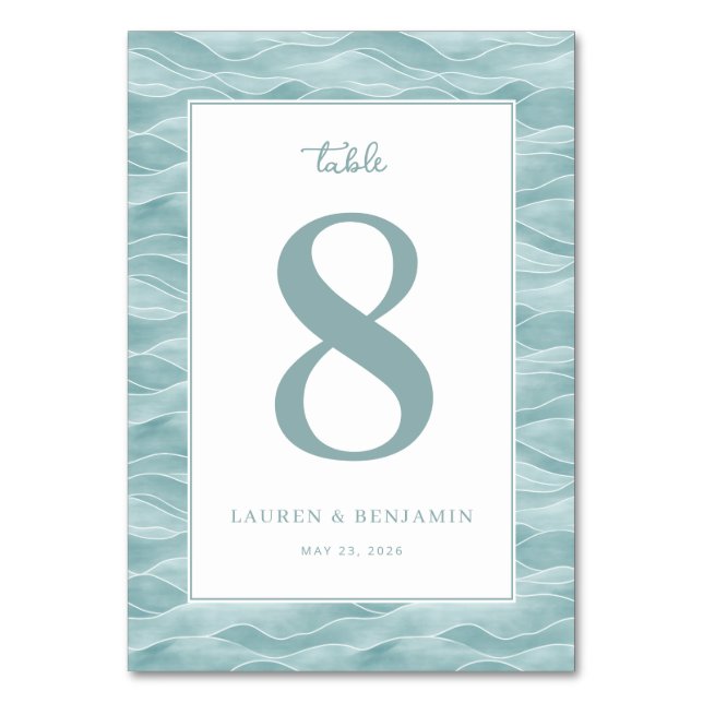 Calm Teal Wave Number 8 Tischnummer (Vorderseite)