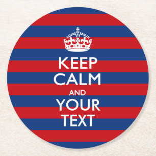 CALM UND Text auf blauen Streifen behalten Runder Pappuntersetzer