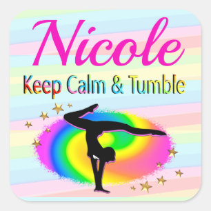 CALM- UND TUMBLE GYMNASTICS-DESIGN behalten Quadratischer Aufkleber