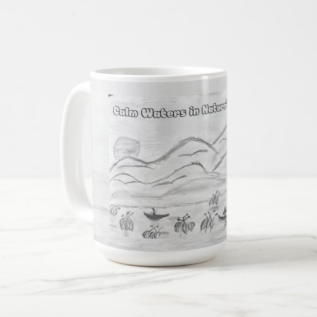 'Calm Waters in Nature's Embrace' Mug Kaffeetasse (Vorderseite Links)