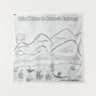 'Calm Waters in Nature's Embrace' Tapestry Wandteppich