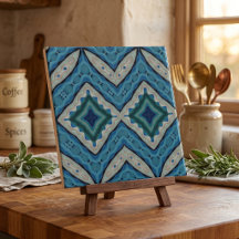 Calming Blau und Beige Mosaic Geometric Muster