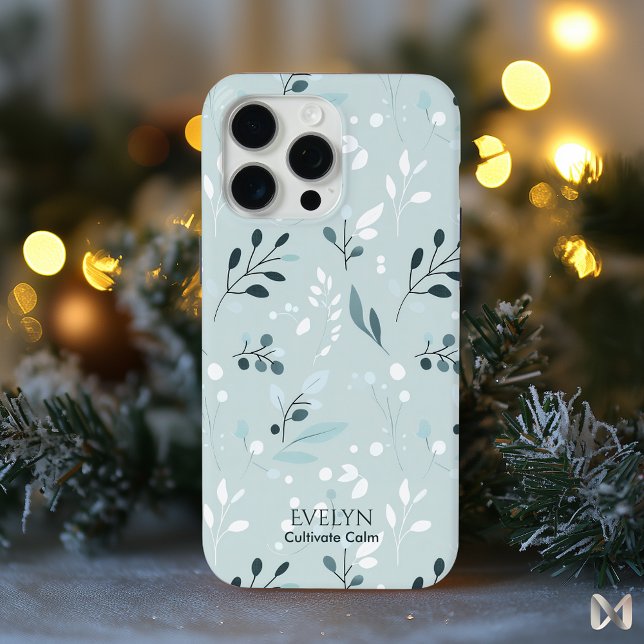 Calming Blue Leaf Muster - Elegantes Minimalistisc Case-Mate iPhone Hülle (Von Creator hochgeladen)
