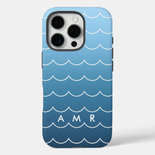 Calming Blue Wave Muster mit Monogram iPhone 16 Pro Hülle
