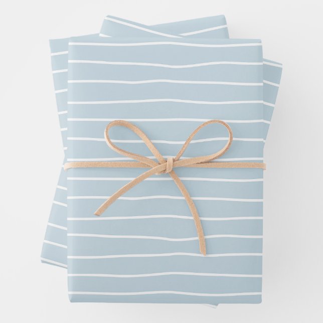Calming Pastel Blue Ocean Waves Geometric Linear Geschenkpapier Set (Beispiel)